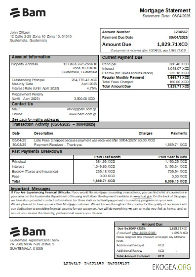 Guatemala Agromercantil relevé hypothécaire bancaire scr